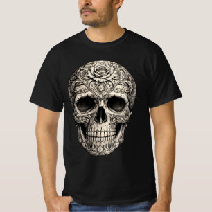 Ein Schädel, verziert mit Silber und floralen Desi T-Shirt