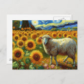 Ein Schaf auf einem Sonnenblumenfeld Postkarte (Vorne/Hinten)