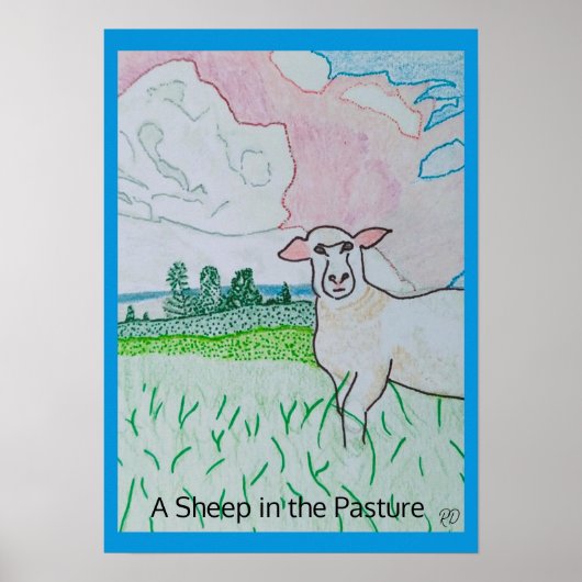 Ein Schaf in der Weide dicken blauen Grenze Poster (Vorne)
