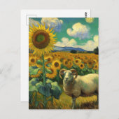 Ein Schaf mit Hörnern im Sonnenblumenfeld Van Gogh Postkarte (Vorne/Hinten)