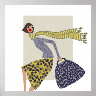 Ein schicke, windy Day Fashion Illustration Poster