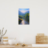Ein Schieferfluss im Herzen eines grünen Waldes Poster (Küche)