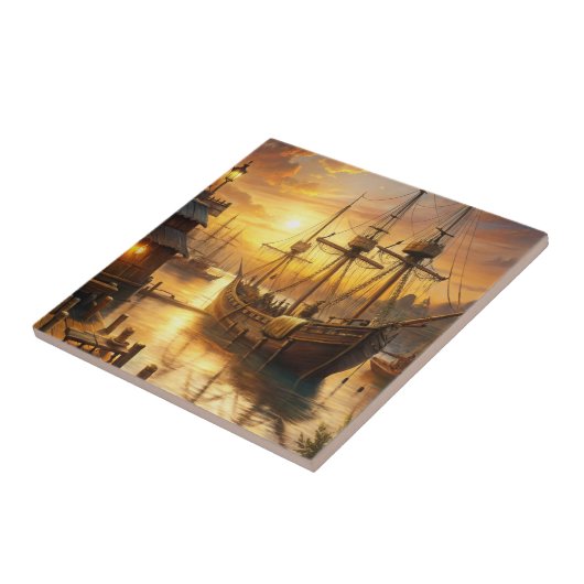 Ein Schiff an den Docks Fliese (Seite)