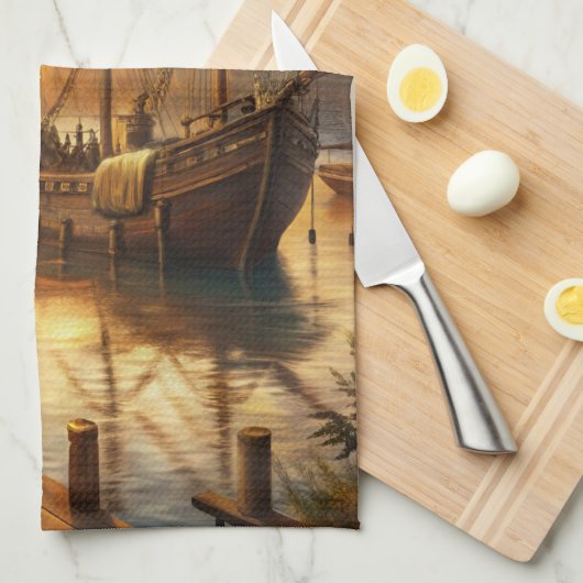 Ein Schiff an den Docks Geschirrtuch (Viertel Falte)