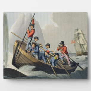 Ein Schiff, das einen Wal angreift und von der Mat Fotoplatte