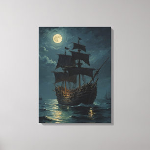 ein Schiff, das nachts im Wasser gemalt wird Leinwanddruck