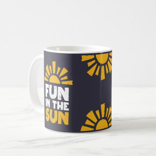 Ein Schild, das Spaß an der Sonne sagt Kaffeetasse (Vorderseite Links)