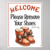 Ein Schild 'Im Winter bitte Schuhe entfernen' (Vorne)