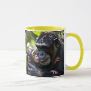 Ein Schimpansenbaby umarmt seine Mutter im Dschung Tasse
