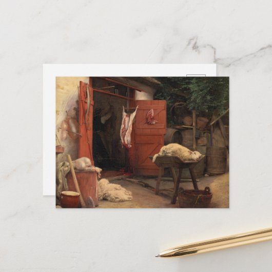 Ein Schlachthaus in Hellebaek von Carl Bloch Postkarte (Vorderseite/Rückseite Beispiel)