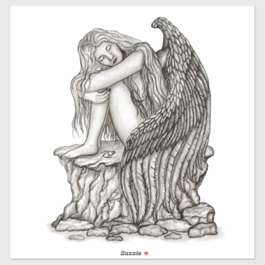 Ein schlafender Engel auf dem Stein Aufkleber (Blatt)