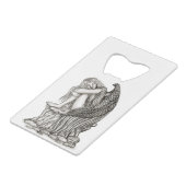 Ein schlafender Engel auf dem Stein Geldbeutel Flaschenöffner (Vorderseite Schrägansicht)