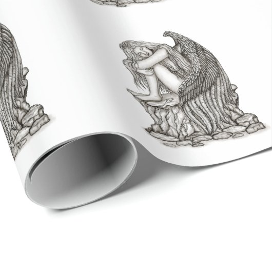 Ein schlafender Engel auf dem Stein Geschenkpapier (Rolleneckpunkt)