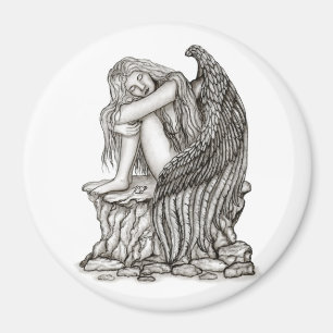 Ein schlafender Engel auf dem Stein Magnet