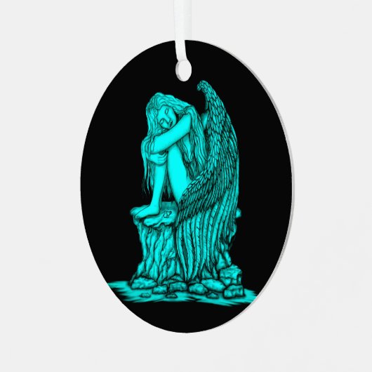 Ein schlafender Engel auf dem Stein Ornament Aus Metall (Vorderseite links)