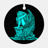 Ein schlafender Engel auf dem Stein Ornament Aus Metall (Rückseite)