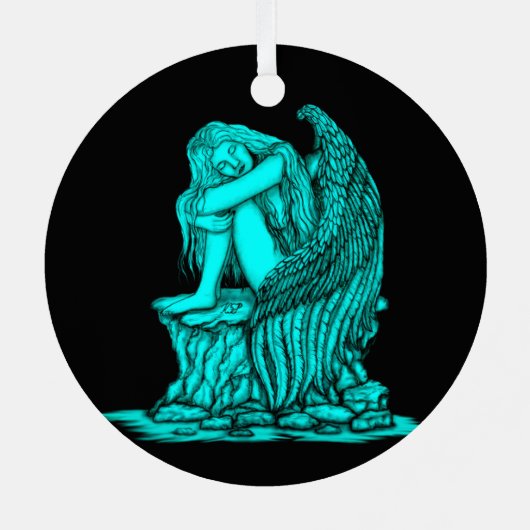 Ein schlafender Engel auf dem Stein Ornament Aus Metall (Rückseite)