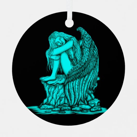 Ein schlafender Engel auf dem Stein Ornament Aus Metall (Vorderseite)