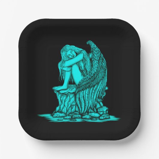 Ein schlafender Engel auf dem Stein Pappteller (Vorderseite)