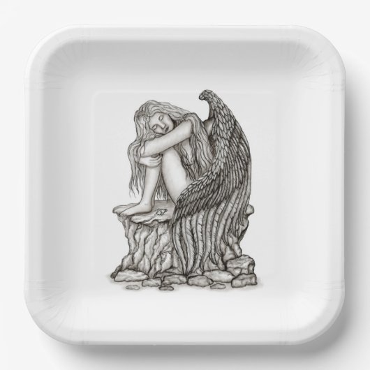Ein schlafender Engel auf dem Stein Pappteller (Vorderseite)