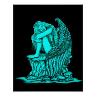 Ein schlafender Engel auf dem Stein Poster