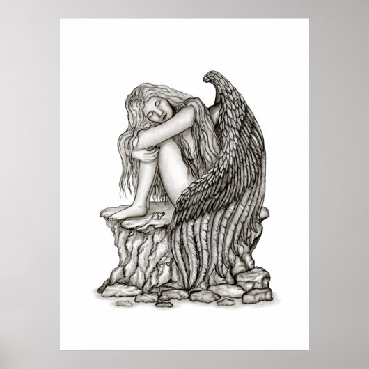 Ein schlafender Engel auf dem Stein Poster (Vorne)