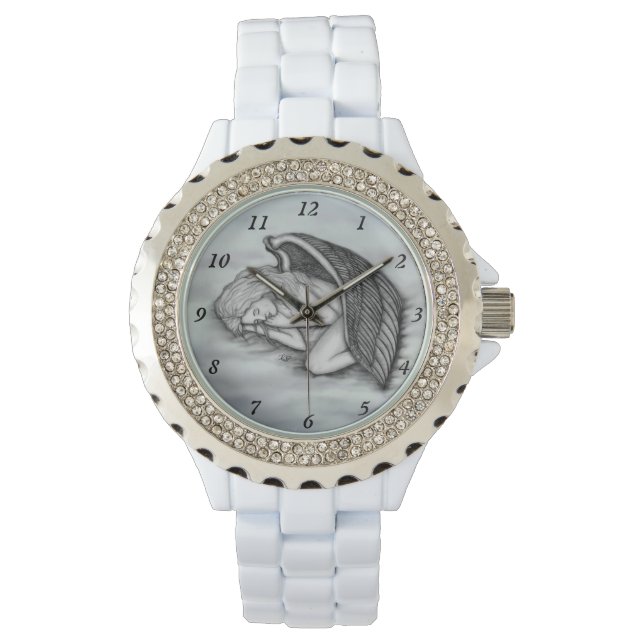 Ein schlafender Engel auf den Himmelswolken Armbanduhr (Vorderseite)