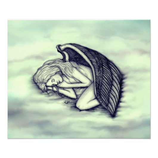 Ein schlafender Engel auf den Himmelswolken in Grü Fotodruck (Vorne)