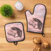 Ein schlafender Engel auf den Himmelswolken Ofenhandschuh & Topflappen-Set (Oben Unten)
