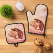 Ein schlafender Engel auf den Himmelswolken Ofenhandschuh & Topflappen-Set (Oben Unten)