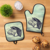 Ein schlafender Engel auf den Himmelswolken Ofenhandschuh & Topflappen-Set (Oben Unten)