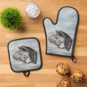 Ein schlafender Engel auf den Himmelswolken Ofenhandschuh & Topflappen-Set (Oben Unten)