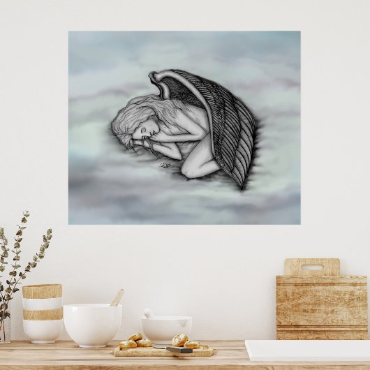 Ein schlafender Engel auf den Himmelswolken Poster (Küche)