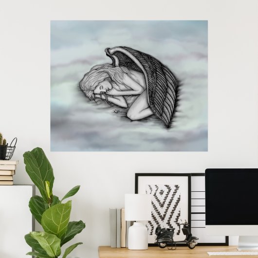 Ein schlafender Engel auf den Himmelswolken Poster (Heimbüro)