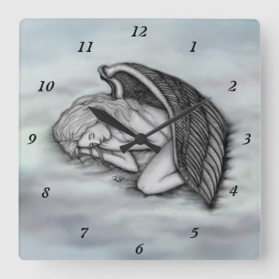 Ein schlafender Engel auf den Himmelswolken Quadratische Wanduhr