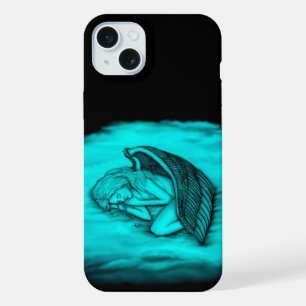 Ein schlafender Engel, Schwarz- und Grün-Design iPhone 15 Plus Hülle