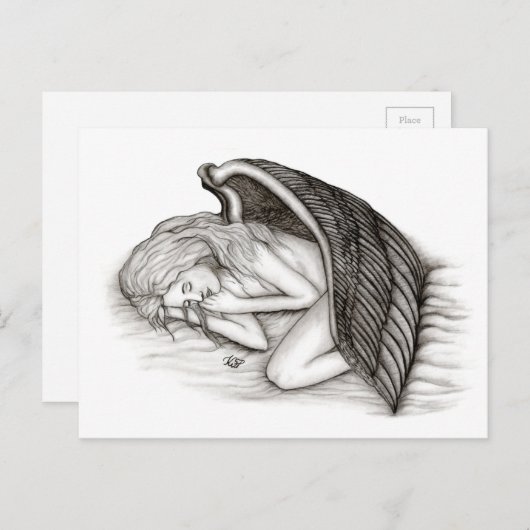 Ein schlafender Engel , schwarz und weiß Postkarte (Vorne/Hinten)