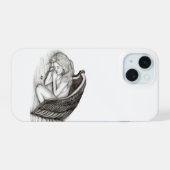 Ein schlafender Engel , schwarz-weiß Design iPhone 15 Hülle (Rückseite (Horizontal))
