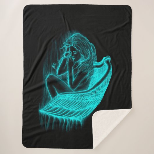 Ein Schlafengel , Schwarz und Grün Design Sherpadecke (Vorderseite)