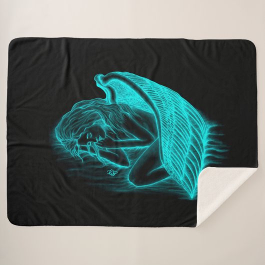 Ein Schlafengel , Schwarz und Grün Design Sherpadecke (Vorderseite (Horizontal))