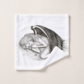 Ein Schlafengel , Schwarz-Weiß-Design Badhandtuch Set (Waschlappen)