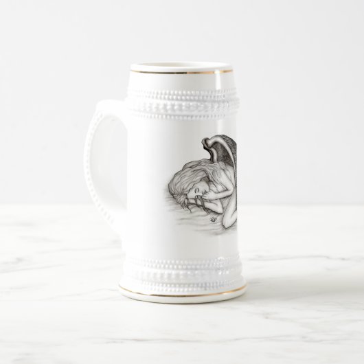 Ein Schlafengel , Schwarz-Weiß-Design Bierglas (Vorderseite Links)