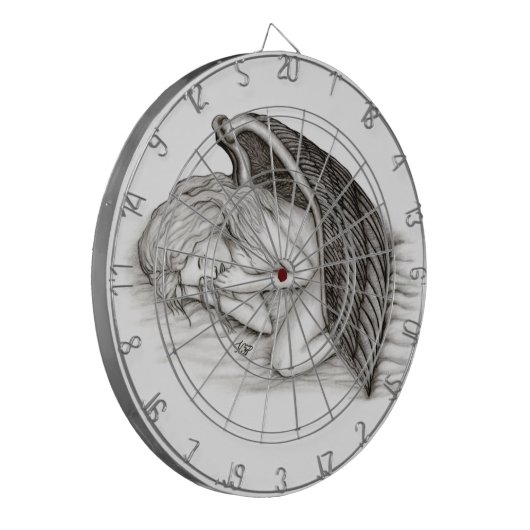 Ein Schlafengel , Schwarz-Weiß-Design Dartscheibe (Vorderseite Links)