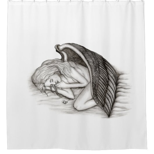 Ein Schlafengel , Schwarz-Weiß-Design Duschvorhang (Vorderseite)