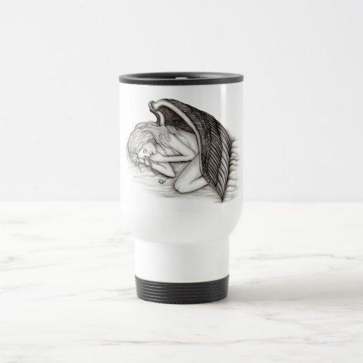 Ein Schlafengel , Schwarz-Weiß-Design Reisebecher (Mittel)