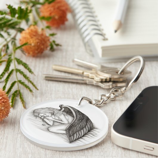 Ein Schlafengel , Schwarz-Weiß-Design Schlüsselanhänger (Vorderseite rechts)