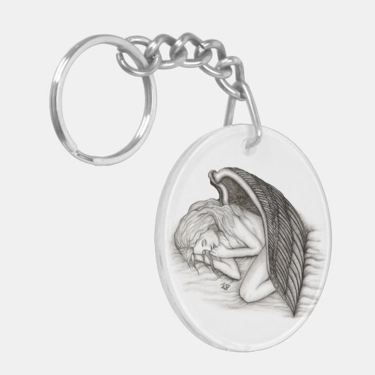 Ein Schlafengel , Schwarz-Weiß-Design Schlüsselanhänger (Vorderseite links)