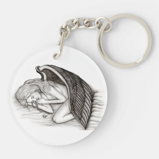 Ein Schlafengel , Schwarz-Weiß-Design Schlüsselanhänger (Rückseite)
