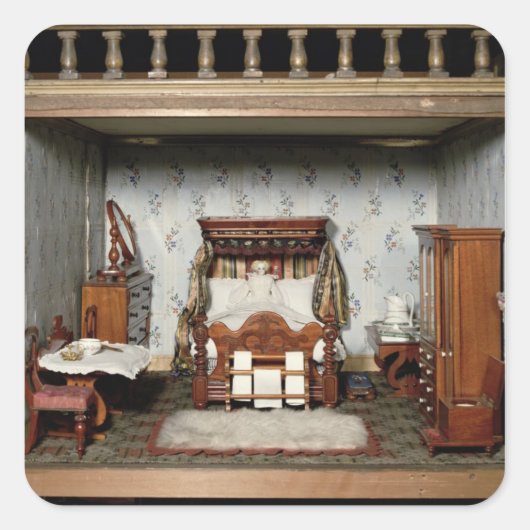 Ein Schlafzimmer in "Mrs. Bryant's Pleasure", c.18 Quadratischer Aufkleber (Vorderseite)