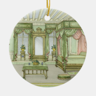 Ein Schlafzimmerinnenraum in Art Henri II Keramikornament